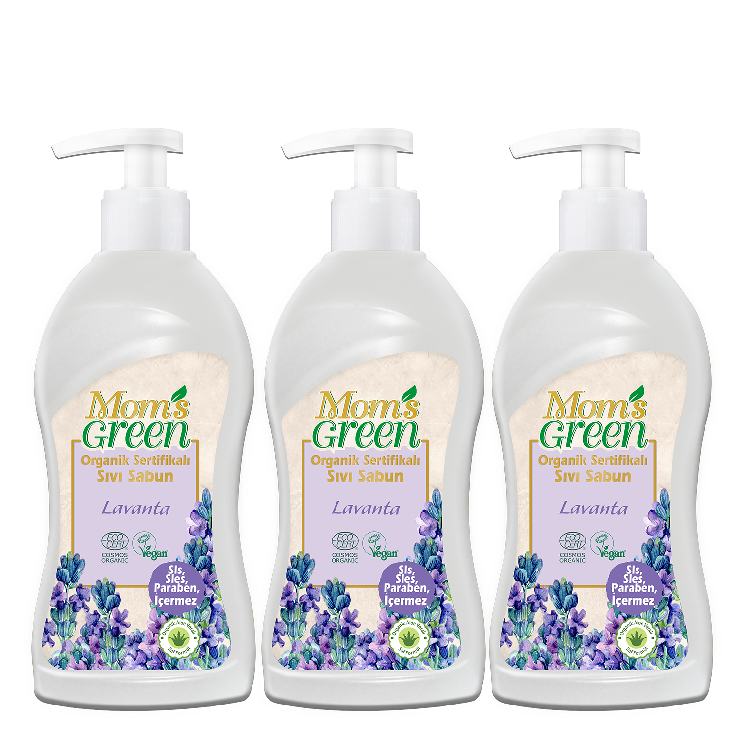 3'lü Set Mom's Green Organik Sertifikalı Sıvı Sabun - Lavanta Eco Cosmos (500 ml x 3 Adet)