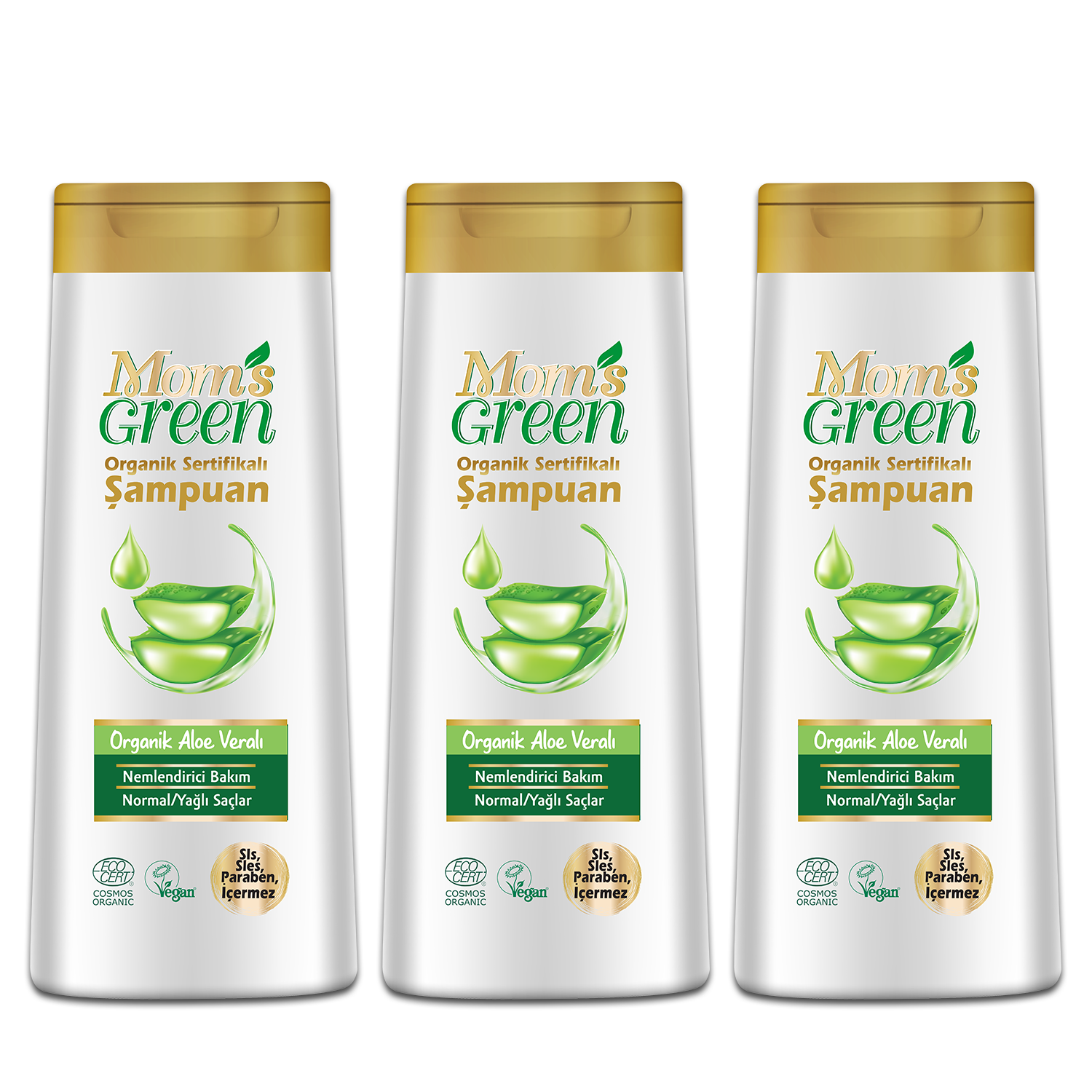 3'lü Set Mom's Green Organik Aloeveralı Şampuan EcoCosmos (400 ml x 3 Adet)