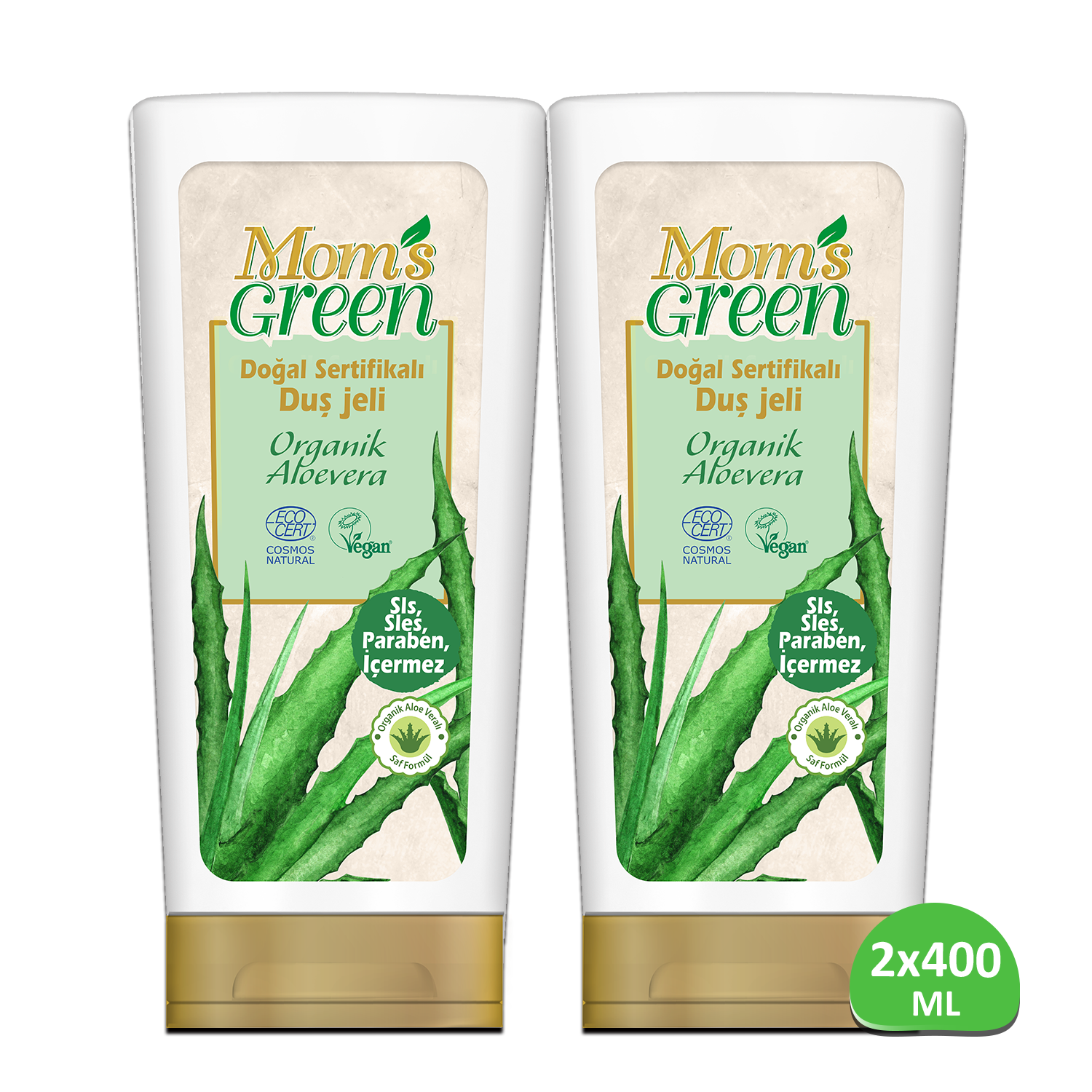 2'li Set Mom's Green Doğal Sertifikalı Duş Jeli - Organik Aloeveralı 400 ml x 2 Adet EcoCosmos
