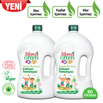 2'li Set Mom's Green Çocuk Çamaşır Temizleyici Organik Aloeveralı 80 Yıkama- 1500 ml x 2 Adet ECO