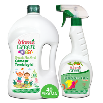 2'li Set-Mom's Green 1500 ml Çocuk Çamaşır Temizleyici (40 Yıkama) ve Bitkisel Leke Çıkarıcı 750 ml