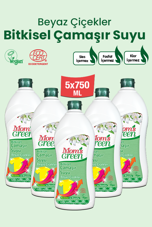 5'li Set Beyaz Çiçekler Bitkisel Çamaşır Suyu (750 ml x 5 Adet )