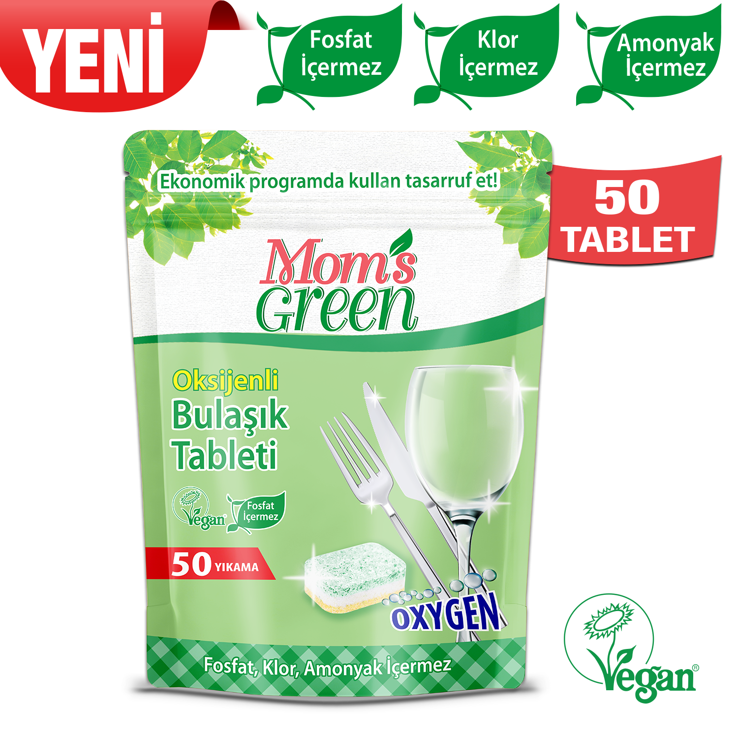 Mom's Green Oksijenli Bulaşık Makinesi Tableti 50 Adet