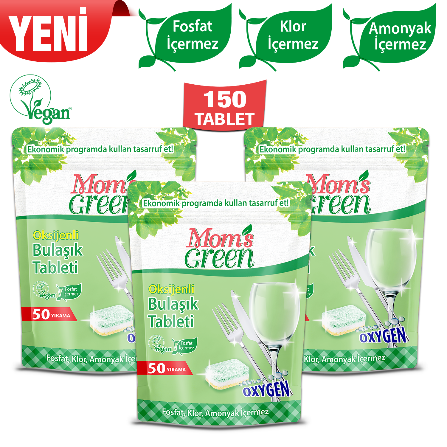 3'lü Set Oksijenli  Bulaşık Makinesi Tableti - 150 Tablet
