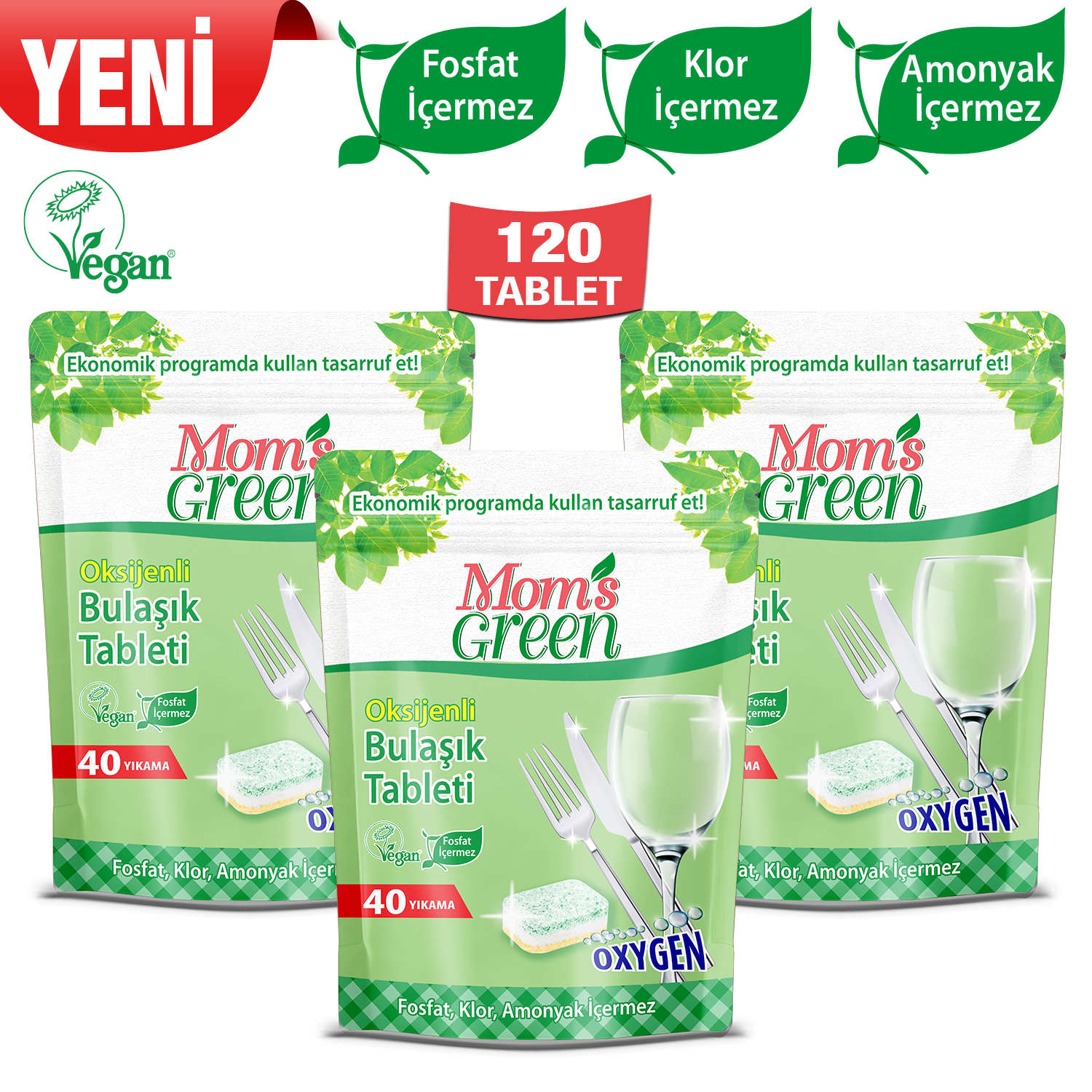3'lü Set Oksijenli  Bulaşık Makinesi Tableti - 120 Tablet