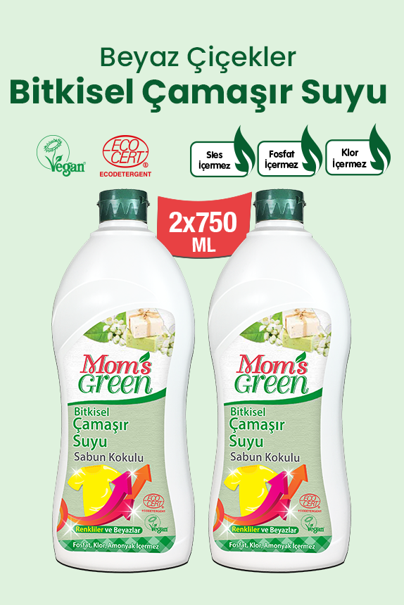 2'li Set Bitkisel Çamaşır Suyu Renkliler ve Beyazlar İçin Sabun Kokulu (750ml x 2 Adet)