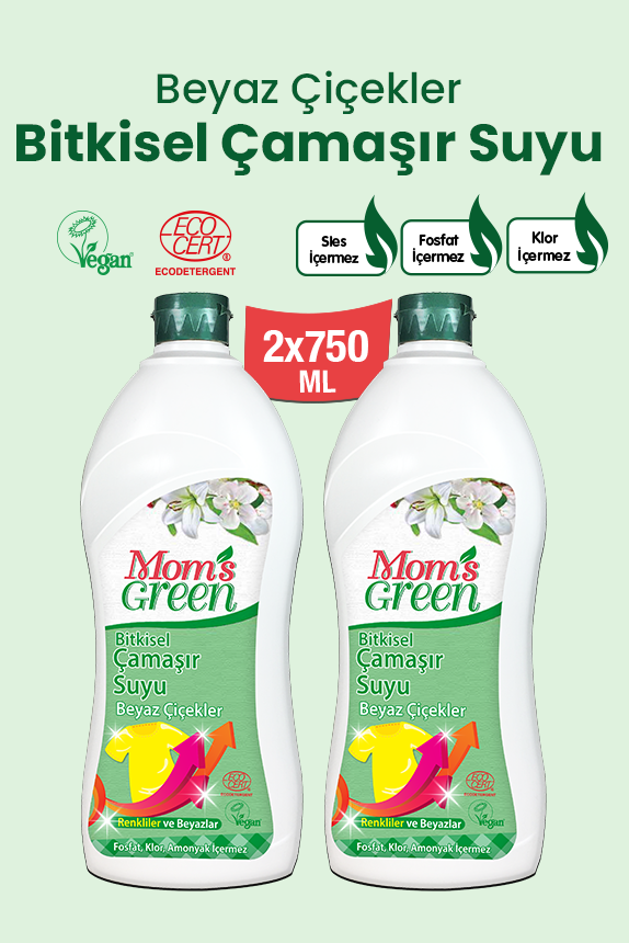 2'li Set Bitkisel Çamaşır Suyu Renkliler ve Beyazlar için Beyaz Çiçekler (750 ml x 2 Adet)