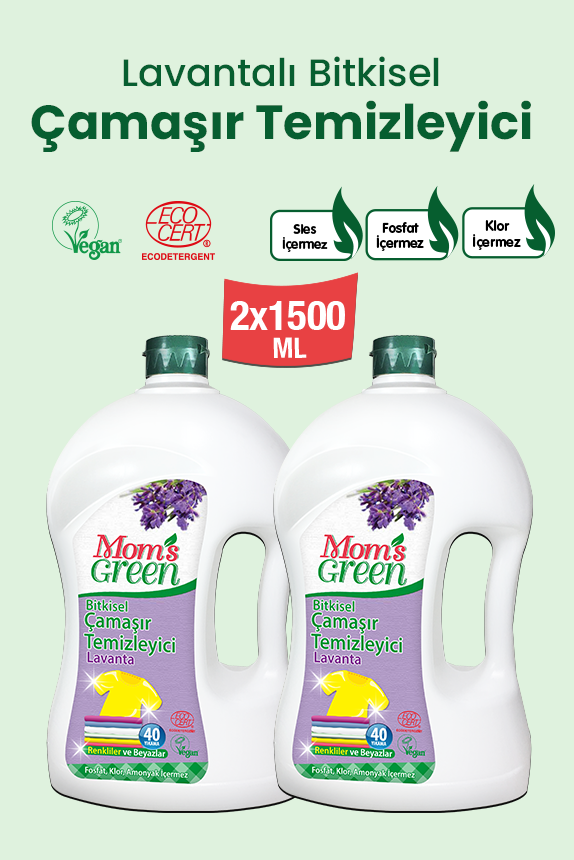 2'li Set Bitkisel Çamaşır Temizleyici Renkliler ve Beyazlar İçin Lavantalı (1,5 Litre x 2 Adet) 80 Yıkama