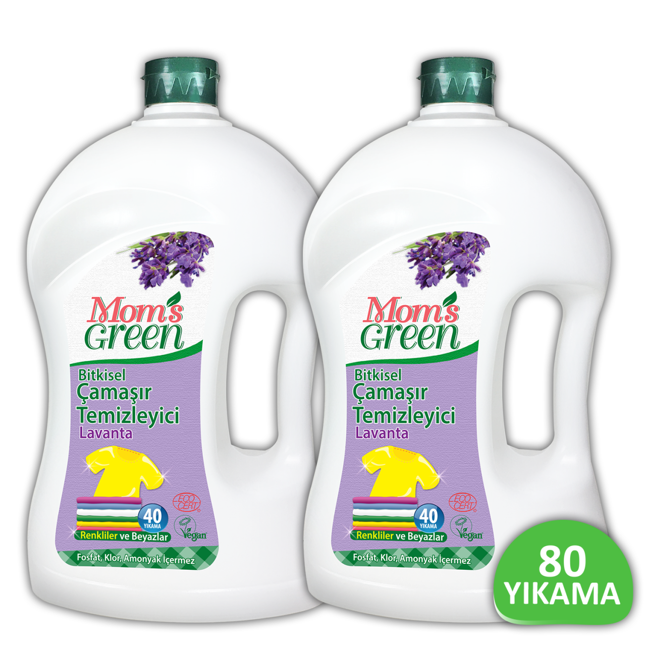 2'li Set Bitkisel Çamaşır Temizleyici Renkliler ve Beyazlar İçin Lavantalı (1,5 Litre x 2 Adet) 80 Yıkama