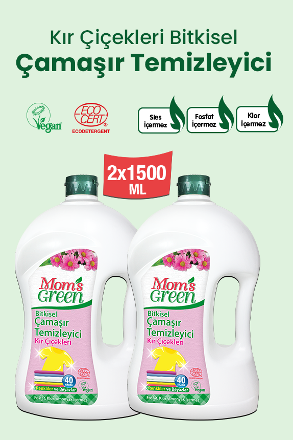 2'li Set Bitkisel Çamaşır Temizleyici Kır Çiçekleri (1,5 Litre x 2 Adet) 80 Yıkama