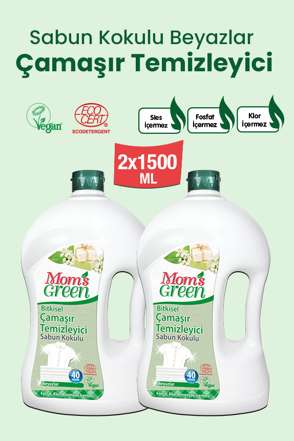 2'li Set Bitkisel Çamaşır Temizleyici Beyazlar İçin Sabun Kokulu (1,5 Litre x 2 Adet)