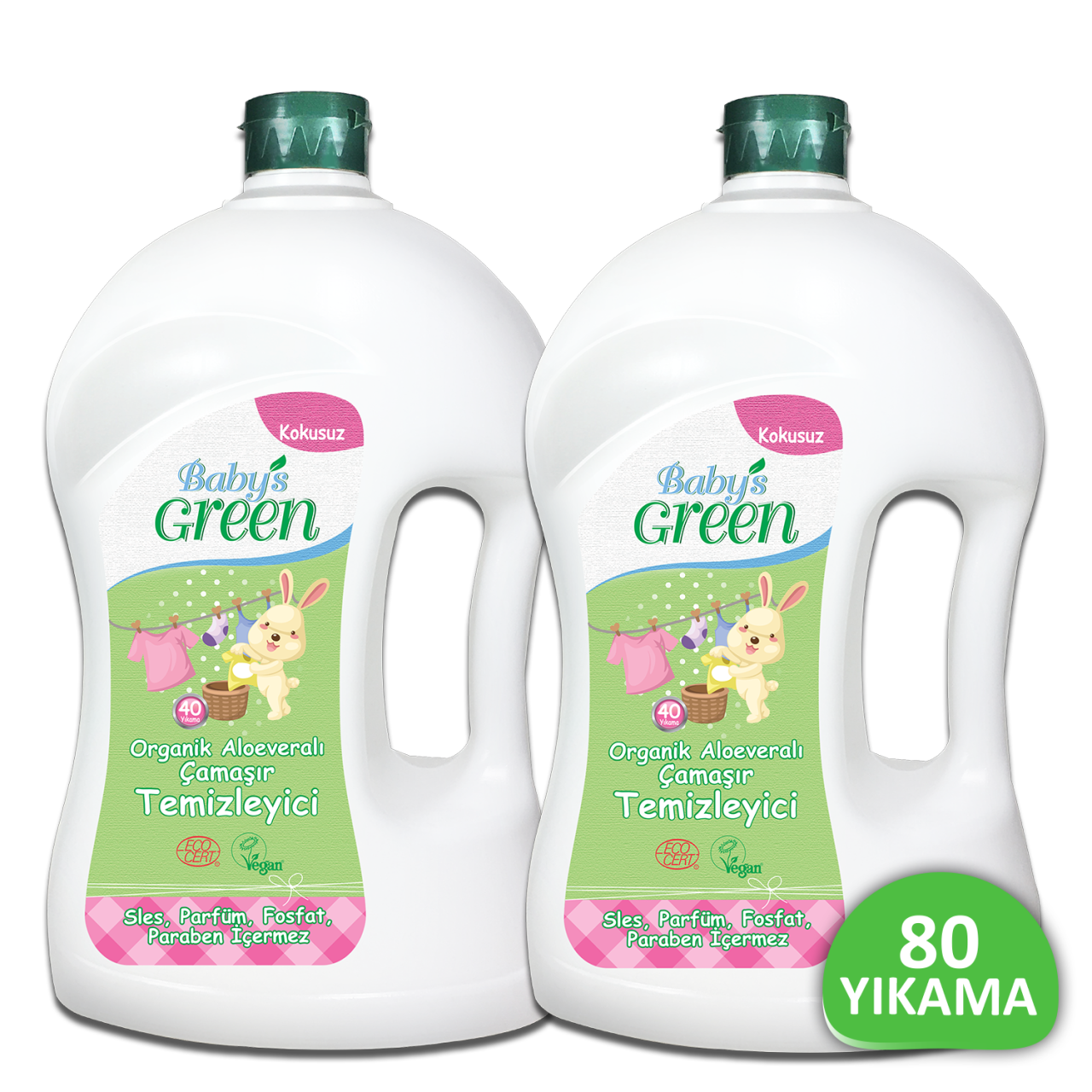 2'li Set Organik Aloeveralı Kokusuz Bebek Çamaşır Temizleyici (1,5 Litre x 2 Adet) 80 Yıkama