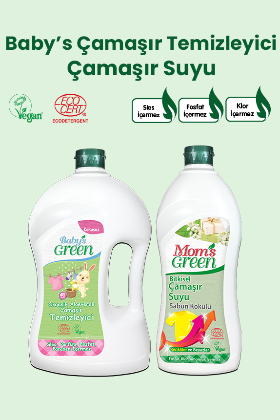 2'li Set Organik Aloeveralı Bebek Çamaşır Temizleyici 1,5 Litre ve Sabun Kokulu Çamaşır Suyu 750ml