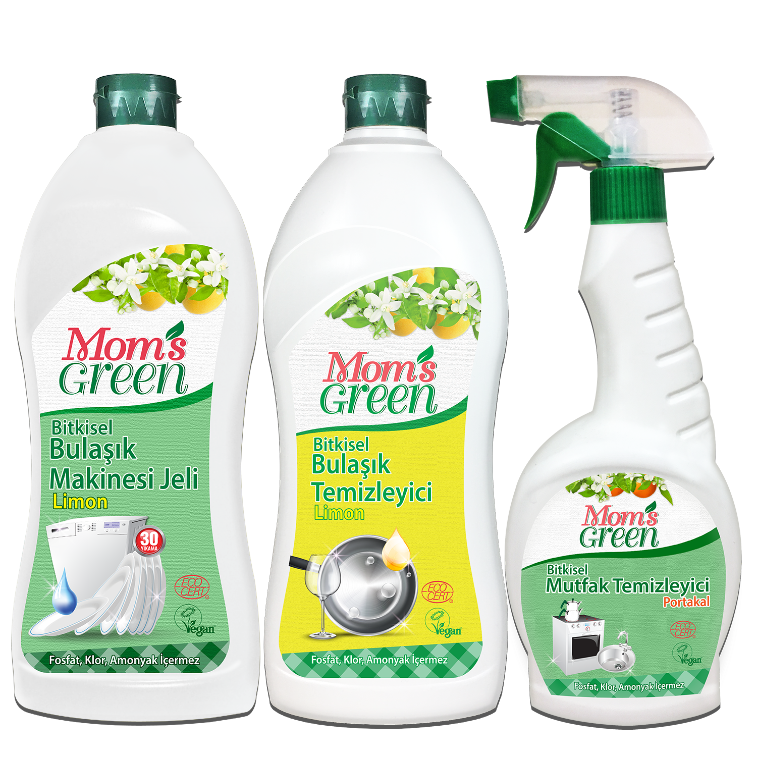 3'lü Set: Bitkisel Bulaşık Makinesi Jeli ve Elde Bulaşık Limon ve Mutfak Sprey ECO