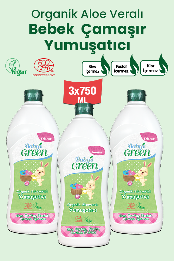 Organik Aloeveralı Bebek Çamaşır Yumuşatıcı  (750 ml x 3 Adet) 120 Yıkama