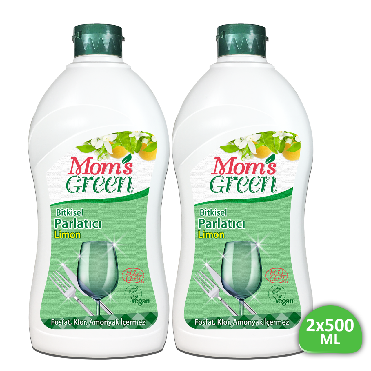 Mom's Green 2'li Set Bitkisel Limonlu Bulaşık Makinesi Parlatıcı (500 ml x 2 Adet) ECO