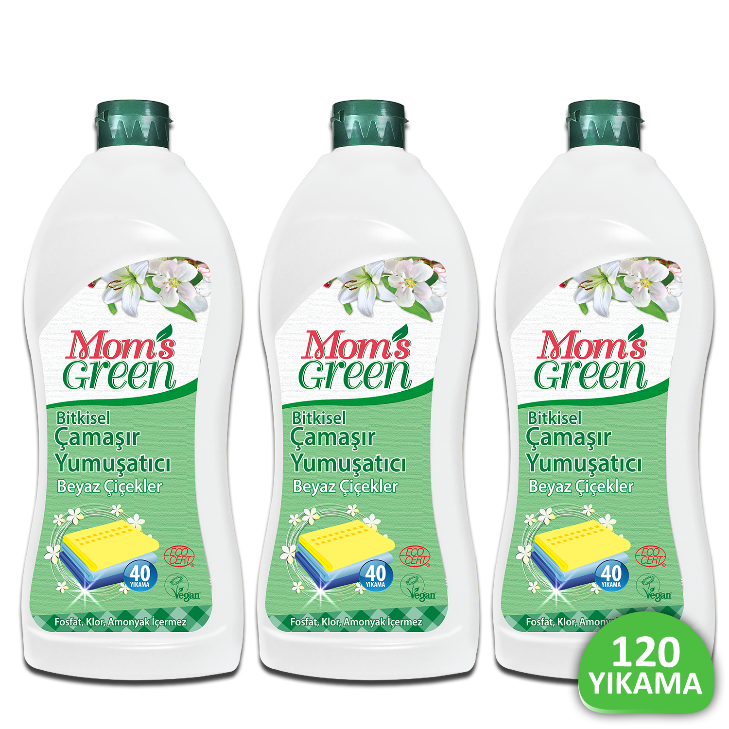 3'lü Set Mom's Green Bitkisel Çamaşır Yumuşatıcı 120 Yıkama - BEYAZ ÇİÇEKLER ECO