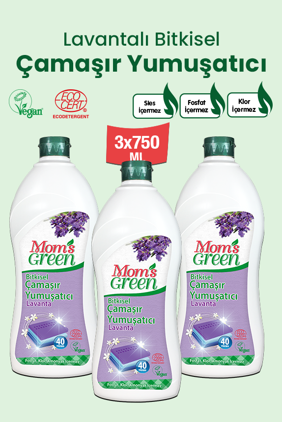 3'lü Set Bitkisel Çamaşır Yumuşatıcı Lavanta (750 ml x 3 Adet) 120 Yıkama