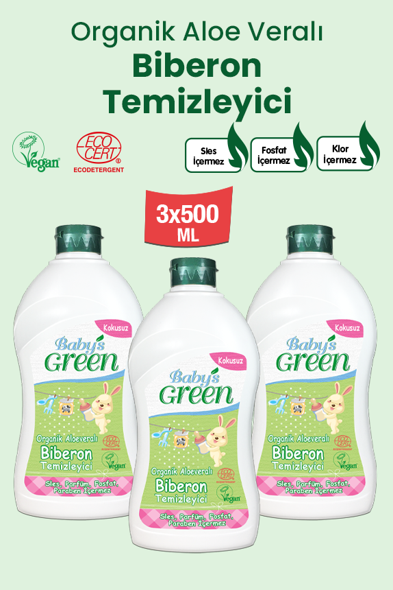 3'lü Set Organik Aloeveralı Bebek Biberon Temizleyici  (500 ml x 3 Adet)