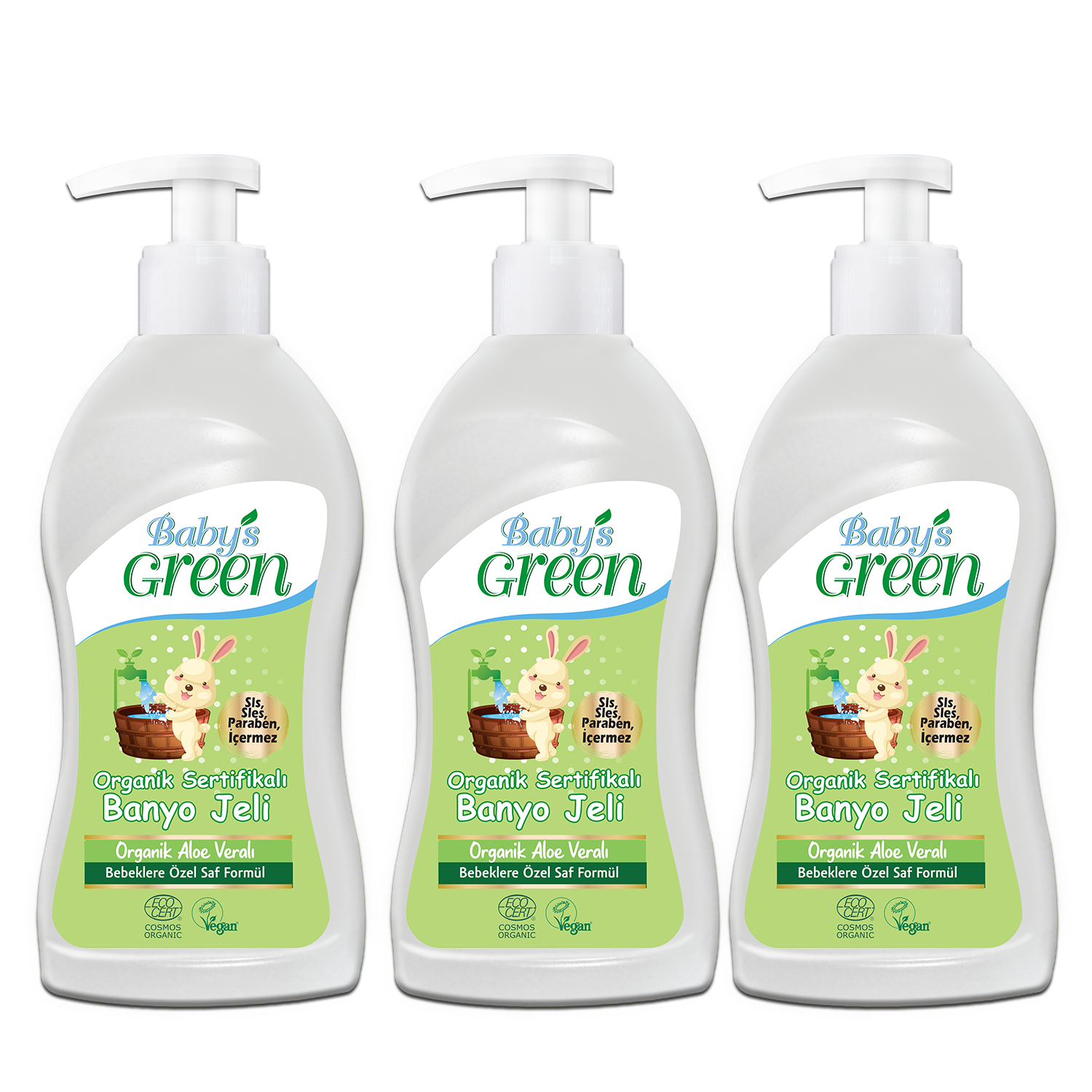 3'lü Set Organik Aloeveralı Bebek Banyo Jeli  (500 ml x 3 Adet)