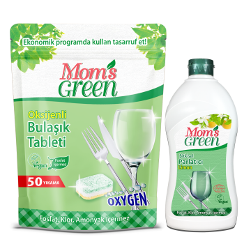 Mom's Green 2'li Set Oksijenli Bulaşık Makinesi Tableti ve Limonlu Bitkisel Parlatıcı 500 ml