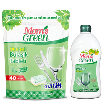 Mom's Green 2'li Set Oksijenli Bulaşık Makinesi Tableti ve Limonlu Bitkisel Parlatıcı 500 ml