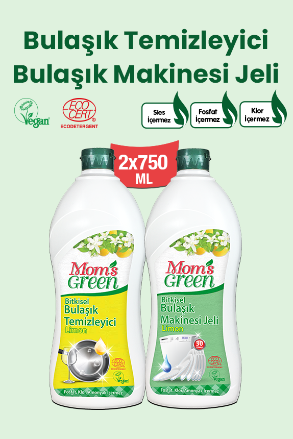 2'li Set Limonlu Bitkisel Bulaşık Makinesi Jeli ve Limonlu Bulaşık Temizleyici (750ml x 2 Adet)