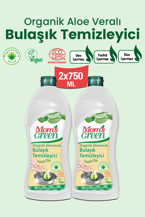 2'li Set Organik Aloeveralı Bulaşık Temizleyici Hassas Ciltler (750 ml x 2 Adet)