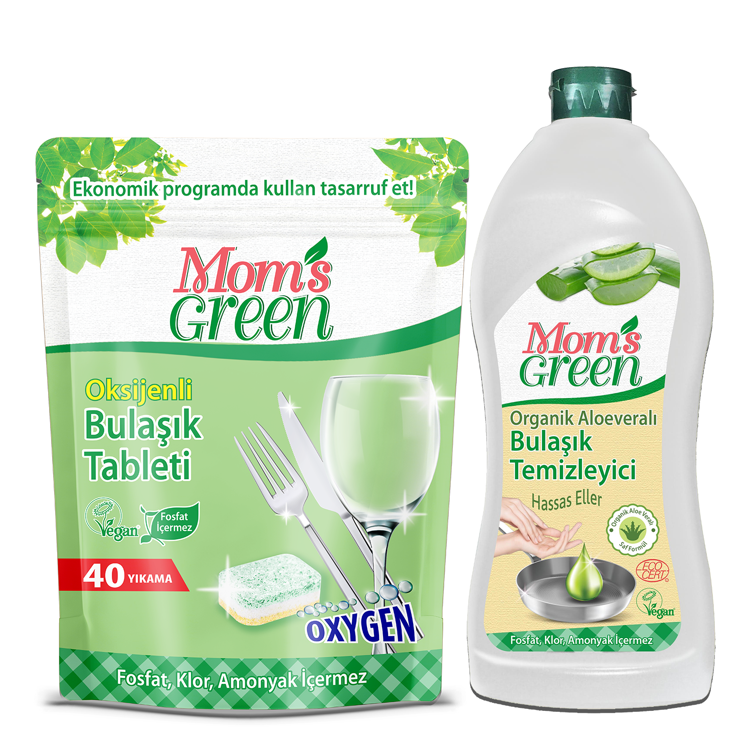 2'li Set Oksijenli Bulaşık Makinesi Tableti - Bitkisel Bulaşık Temizleyici - Aloe Veralı