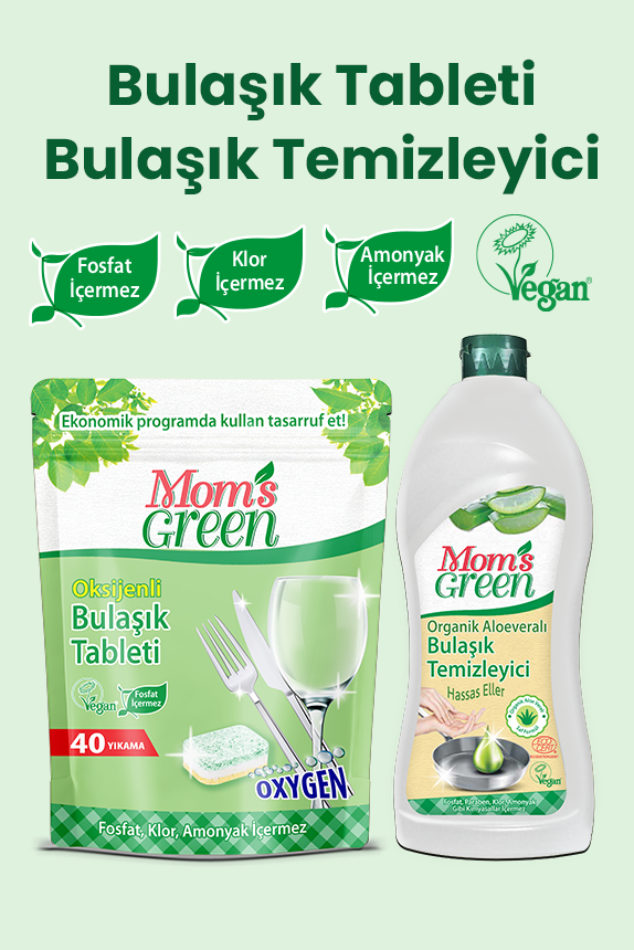 2'li Set Oksijenli Bulaşık Makinesi Tableti ve Organik Aloeveralı Bitkisel Bulaşık Temizleyici