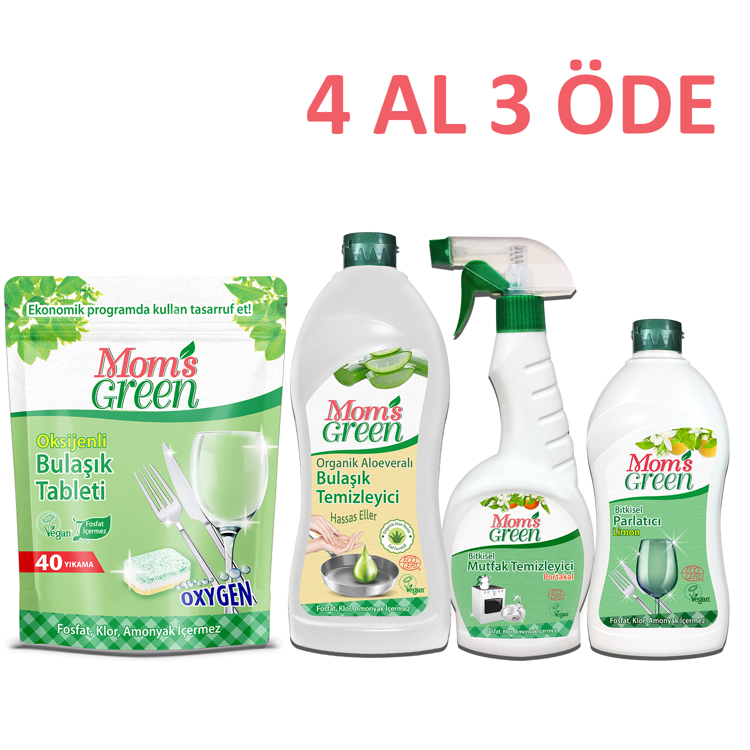 4'lü Set Oksijenli Tablet+Elde Bulaşık Aloevera +Mutfak sprey+ Parlatıcı