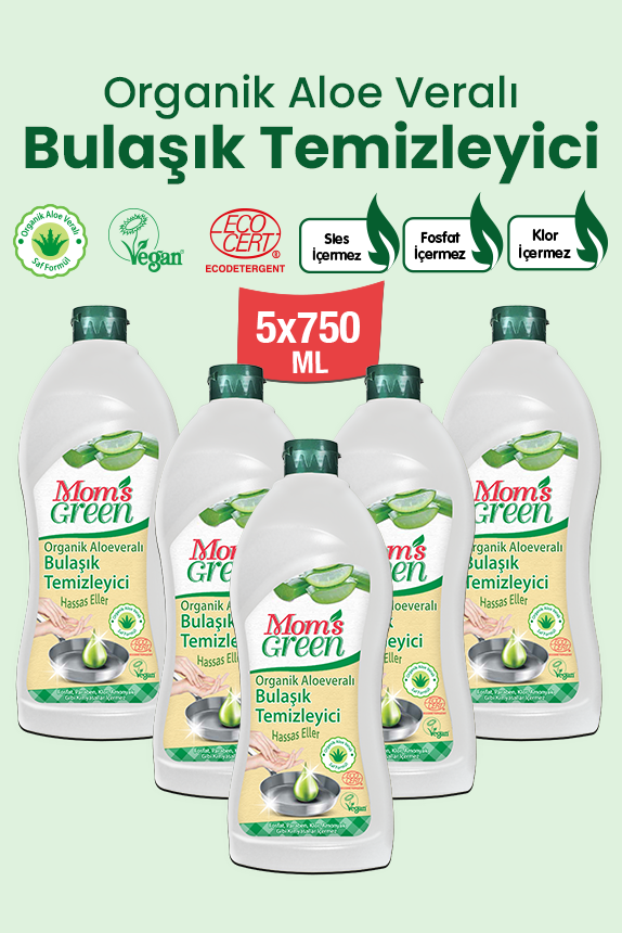 5'li Set Organik Aloeveralı Bulaşık Temizleyici Hassas Ciltler (750 ml x 5 Adet)