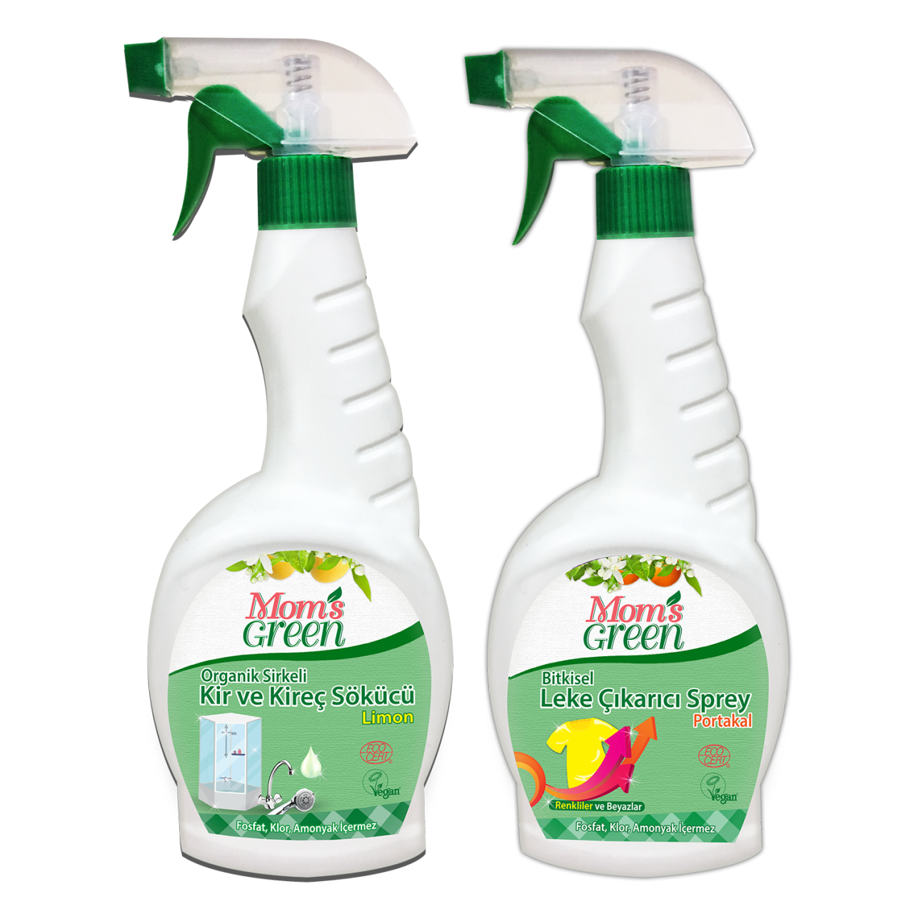 2'li Set Organik Sirkeli Kir ve Kireç Sökücü Limon ve  Portakallı Leke Çıkarıcı Sprey (750 ml x 2 Adet)