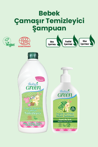 2'li Set Organik Aloeveralı Bebek Çamaşır Temizleyici 750 ml ve Organik Bebek Saç ve Vücut Şampuanı 360 ml