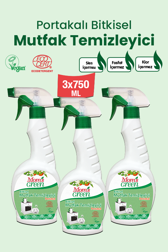 3'lü Set Portakallı Bitkisel Mutfak Temizleyici Sprey  (750 ml x 3 Adet)