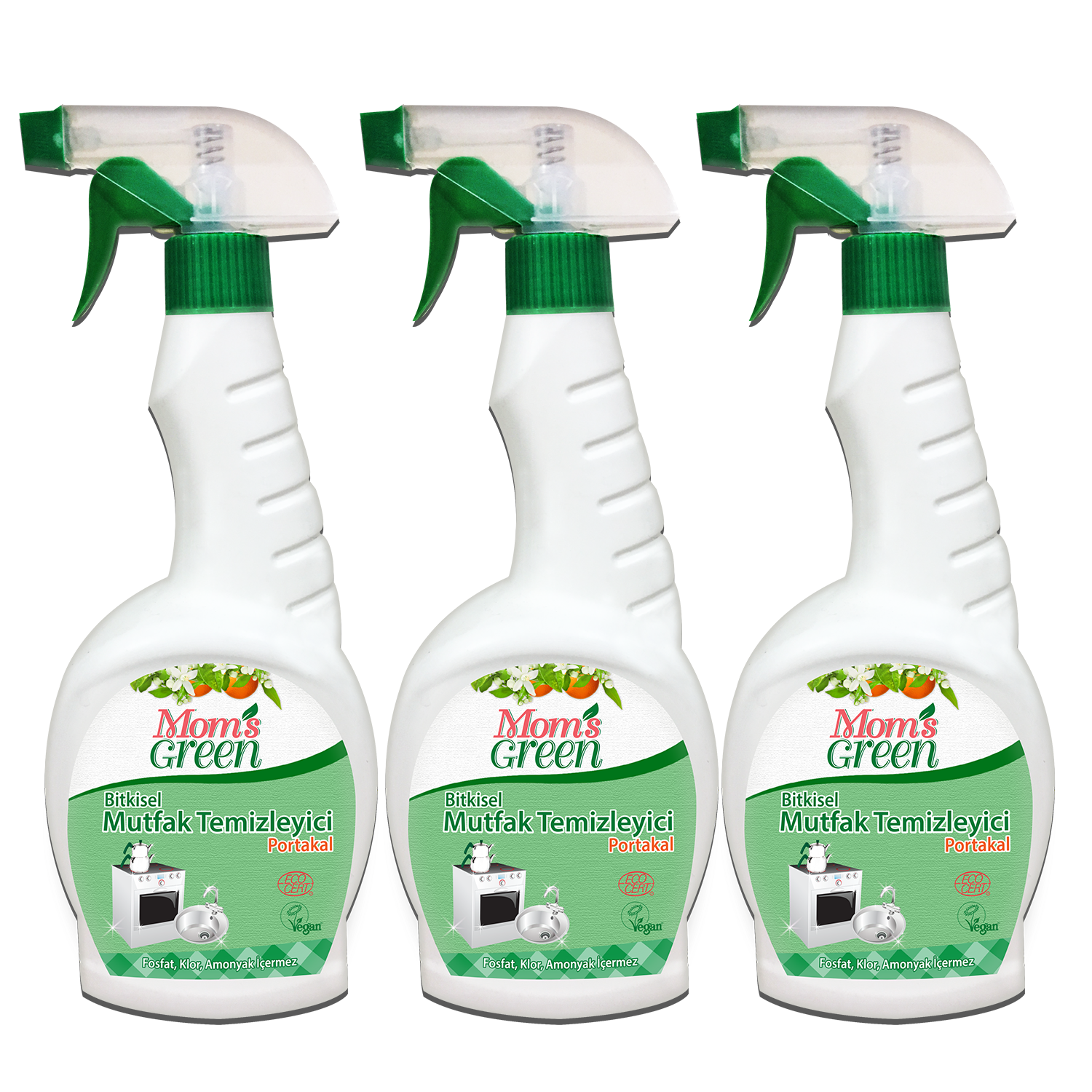 3'lü Set Bitkisel Mutfak Temizleyici Sprey Portakal  (750 ml x 3 Adet) ECO