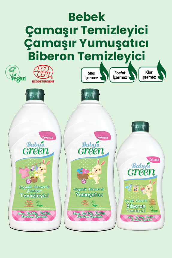 3'lü Set Organik Aloe Veralı Bebek Çamaşır Temizleyici 20 Yıkama - Yumuşatıcı 40 Yıkama - Biberon Temizleyici ECO