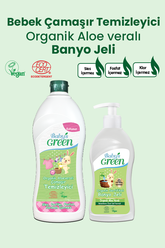 2'li Set Organik Aloeveralı Bebek Çamaşır Temizleyici 750 ml ve Bebek Banyo Jeli 500 ml