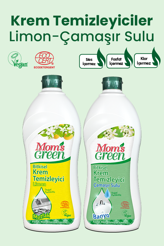 2'li Set Limonlu Bitkisel Krem Temizleyici Mutfak ve Çamaşır Sulu Bitkisel Krem Temizleyici Banyo (750 ml x 2 Adet)