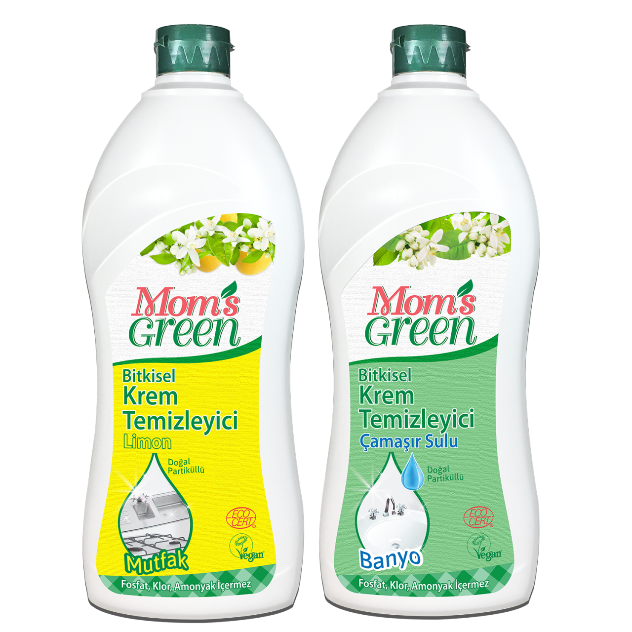 2'li Set Limonlu Bitkisel Krem Temizleyici Mutfak ve Çamaşır Sulu Bitkisel Krem Temizleyici Banyo (750 ml x 2 Adet)