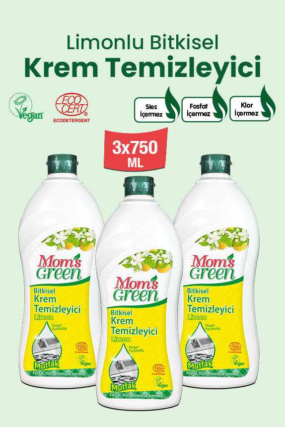 3'lü Set Limonlu Bitkisel Krem Temizleyici Mutfak (750 ml x 3 Adet)