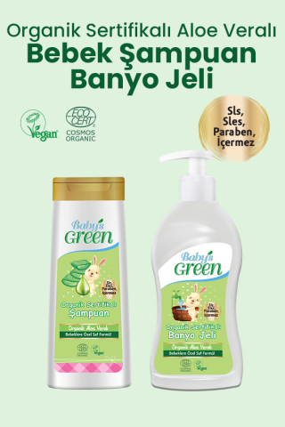 2'li Set Organik Bebek Saç ve Vücut Şampuanı ve Organik Bebek Banyo Jeli