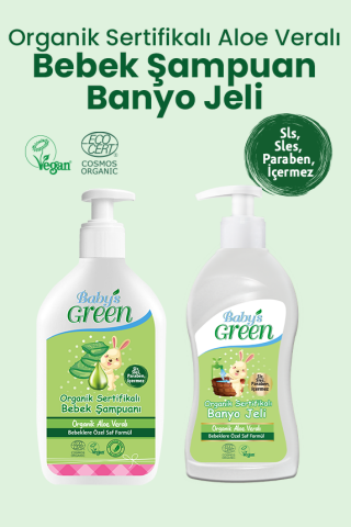 2'li Set Organik Bebek Saç ve Vücut Şampuanı ve Organik Bebek Banyo Jeli