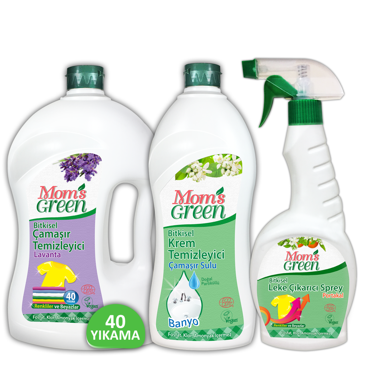 3'lü Set Bitkisel Çamaşır Temizleyici Lavanta 40 Yıkama - Banyo Krem Temizleyici- Leke Çıkarıcı Sprey 750 ml