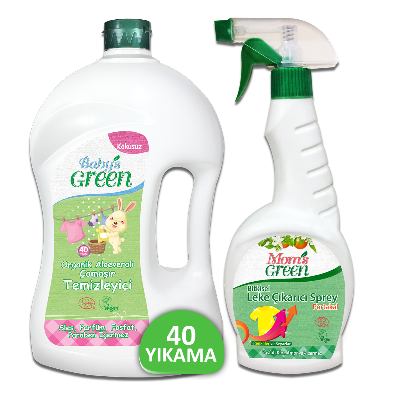 2'li Set Organik Aloeveralı Bebek Çamaşır Temizleyici Kokusuz 1,5 Litre ve Leke Çıkarıcı Sprey 750 ml