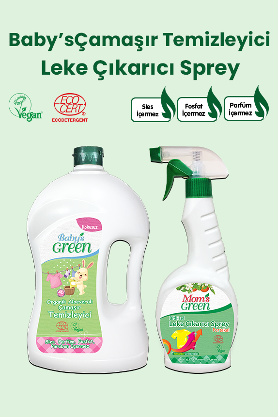 2'li Set Organik Aloeveralı Bebek Çamaşır Temizleyici Kokusuz 1,5 Litre ve Leke Çıkarıcı Sprey 750 ml