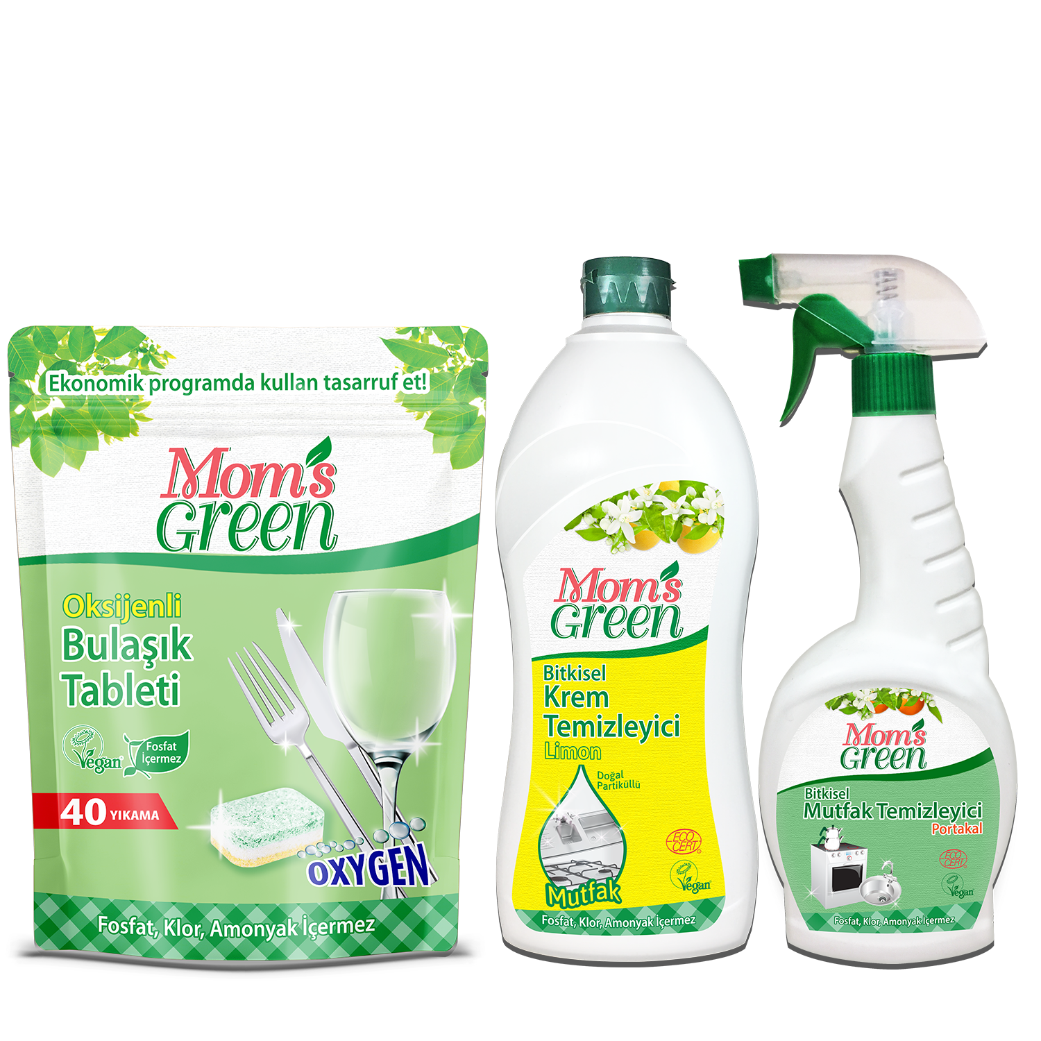 3'lü Set Oksijenli Bulaşık Tableti - Limonlu Mutfak Krem Temizleyici ve Mutfak Sprey 750 ml
