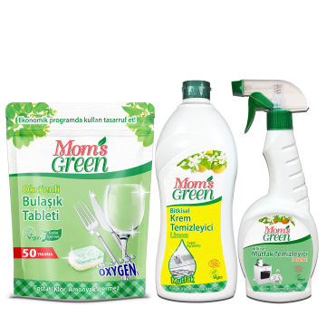 3'lü Set Oksijenli Bulaşık Tableti - Limonlu Mutfak Krem Temizleyici ve Mutfak Sprey 750 ml