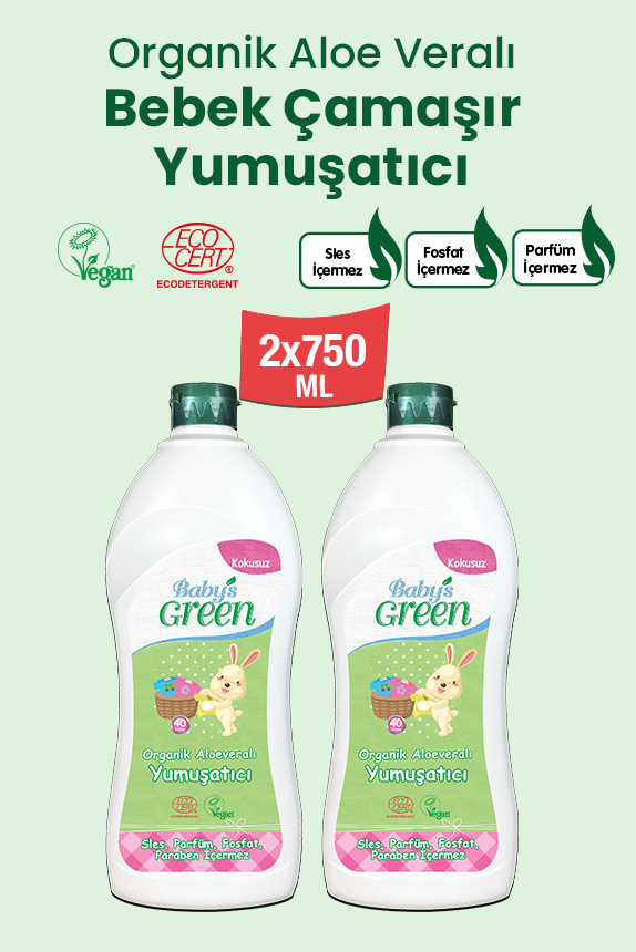 2'li Set Organik Aloeveralı Bebek Çamaşır Yumuşatıcı (750ml x 2 Adet) 80 Yıkama