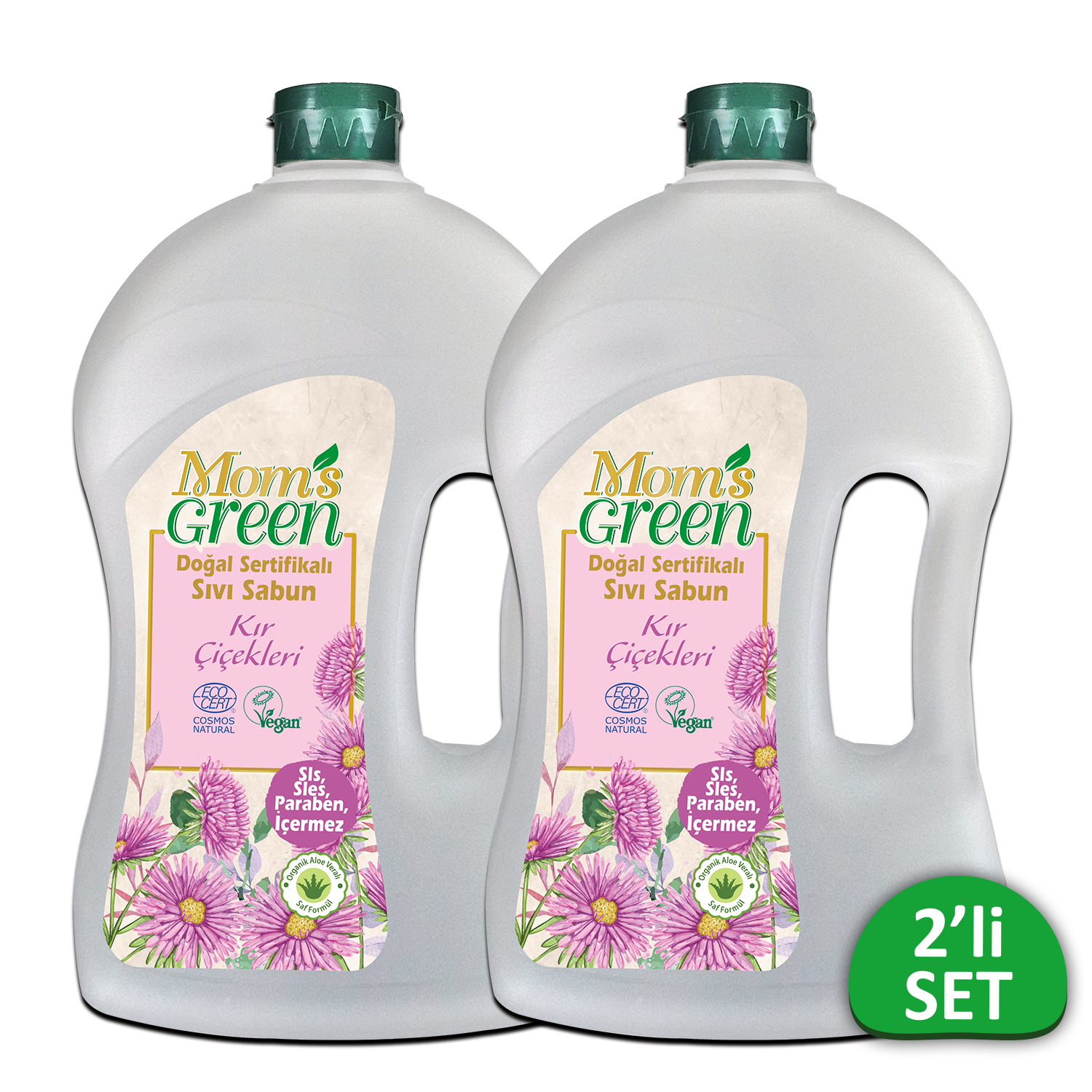 2'li Set Mom's Green Doğal Sertifikalı Sıvı Sabun - Kır Çiçekleri  1.5 Lt*2 EcoCosmos